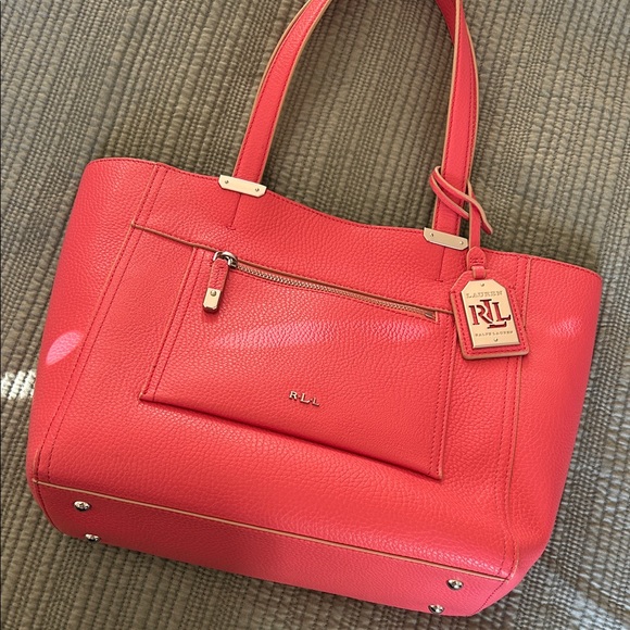 Lauren Ralph Lauren Handbags - Lauren Ralph Lauren Newberry Medium Vibrant Pink Pebbled Tote Bag